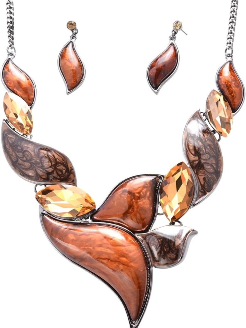 Vintage Floral Crystal Chunky Statement Necklace & Earrings Set for Parties